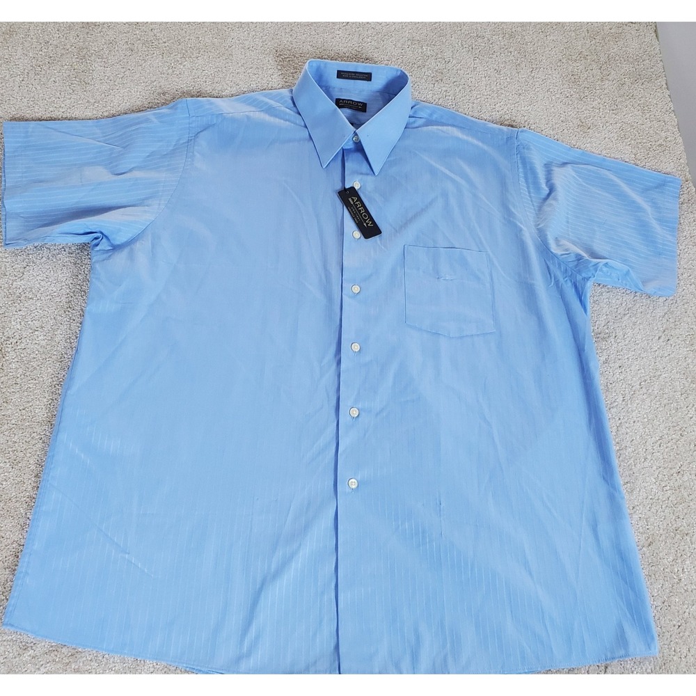 Arrow Men's Button Up Shirt 17 17.5 XL Blue Subtle Stripe Wrinkle‎ Free